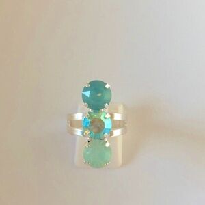 Green Opal + Peridot Aurora Borealis Silver Crystal Statement Ring